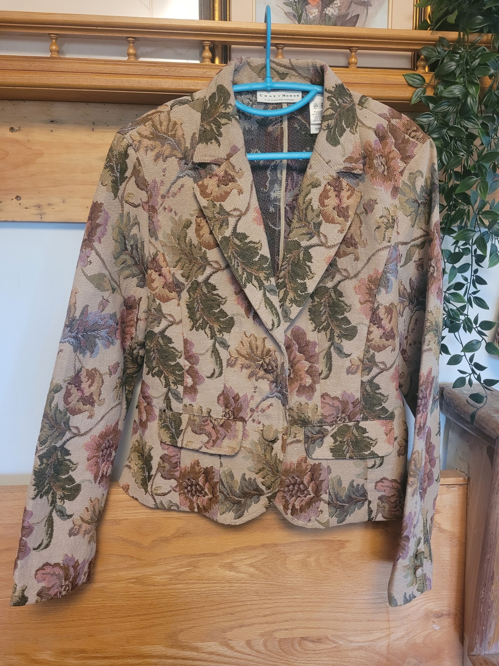 Liz Claiborne Floral Tapestry Blazer Jacket - Beige, Green & Pink